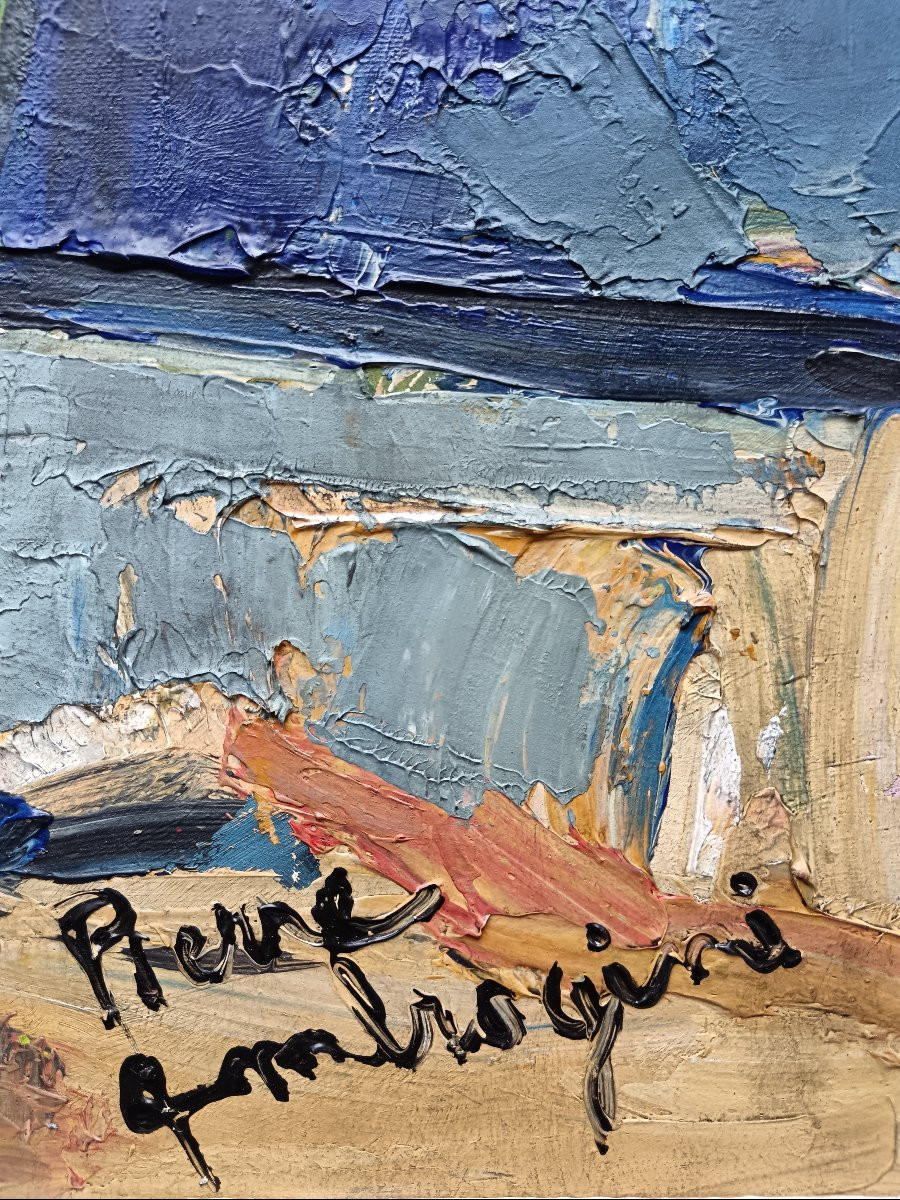 Pierre Ambrogiani "bouquet de fleurs sur fond bleu"-photo-4