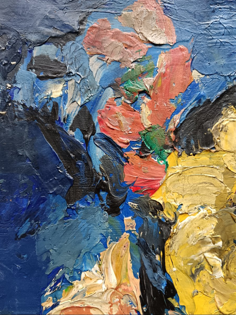Pierre Ambrogiani "bouquet de fleurs sur fond bleu"-photo-4