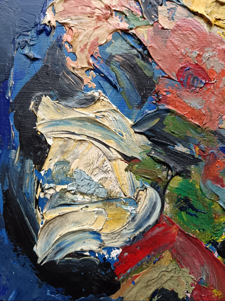 Pierre Ambrogiani "bouquet de fleurs sur fond bleu"-photo-5