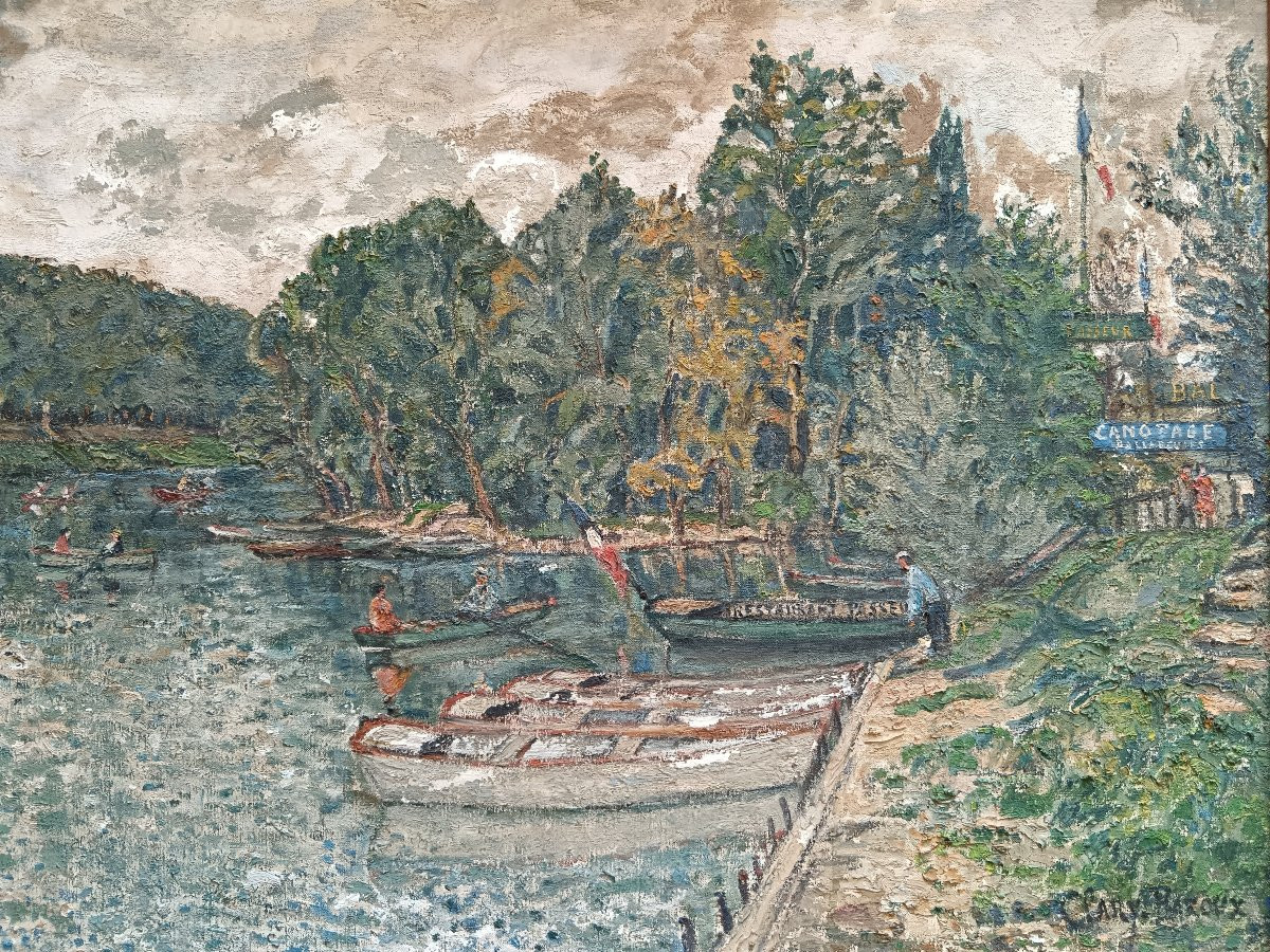 Neo-impressionist School "the Boaters At Charenton-le-pont" -photo-4