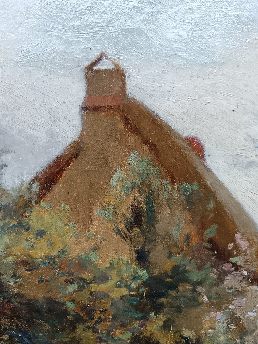 Ecole néo impressionniste . Emile Richard Haumont "la chaumière vue du verger"-photo-3