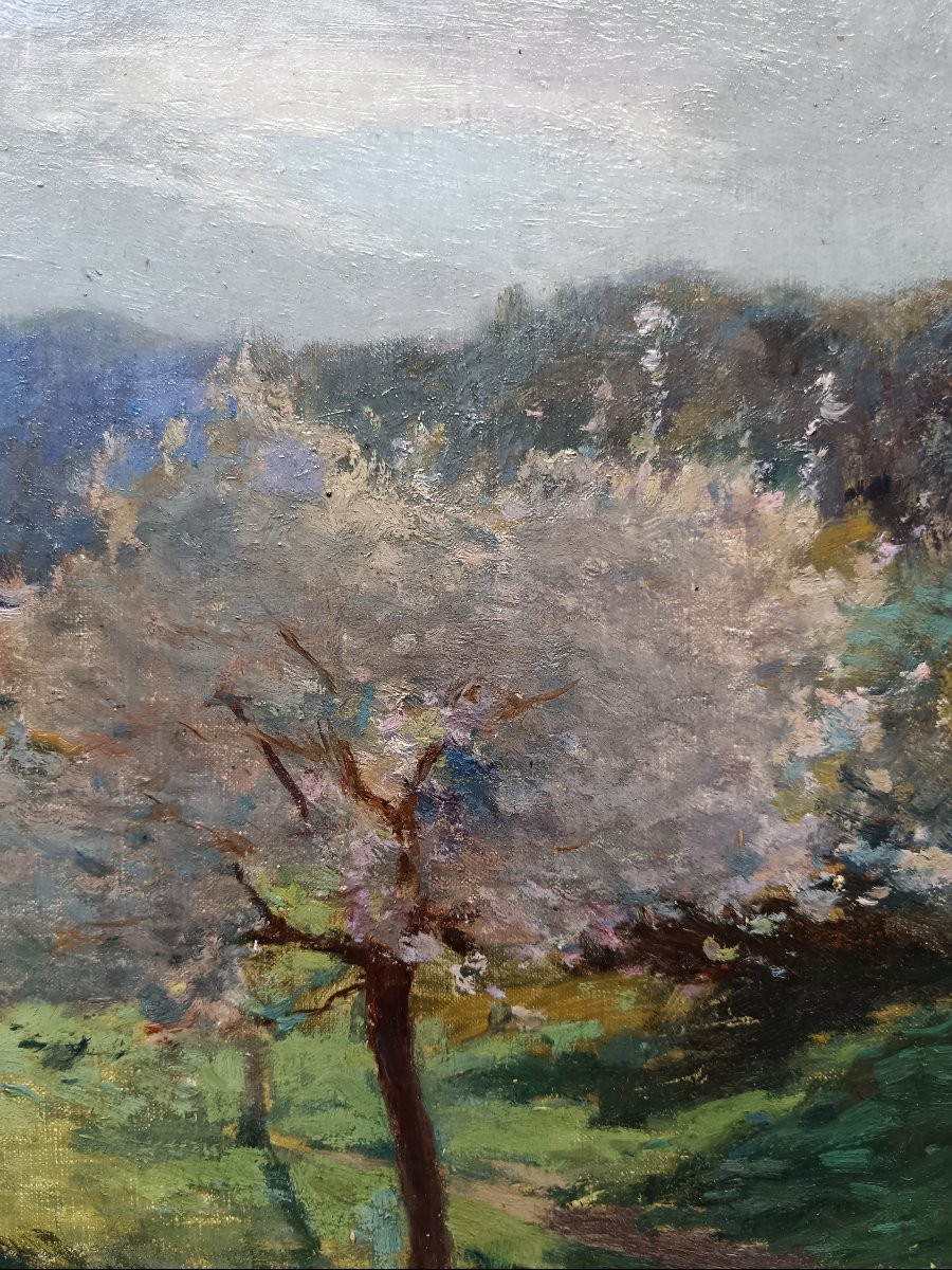 Ecole néo impressionniste . Emile Richard Haumont "la chaumière vue du verger"-photo-4