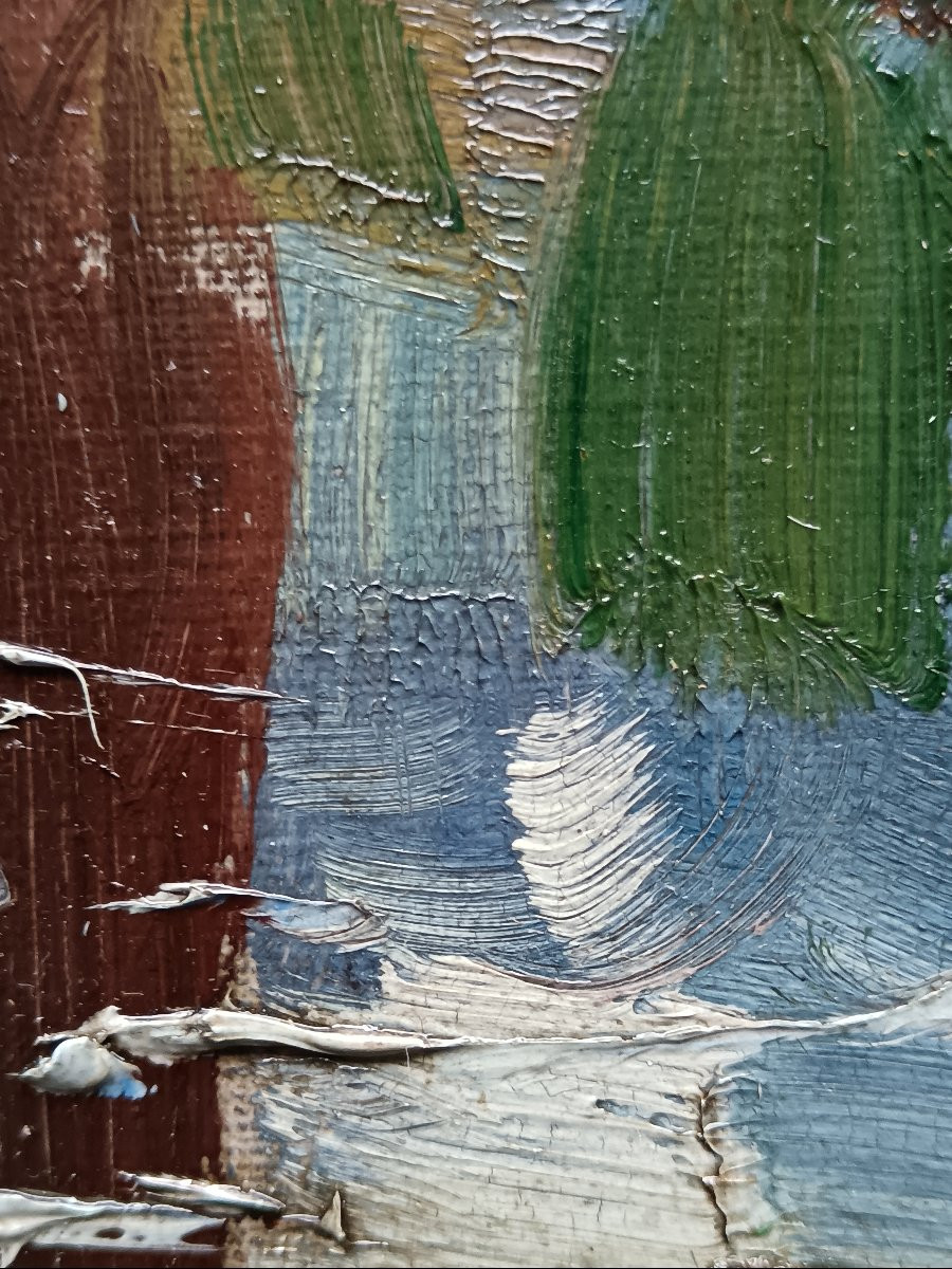 Ecole néo impressionniste. Edward. S. Lowe "le hameau au bord du canal"-photo-2