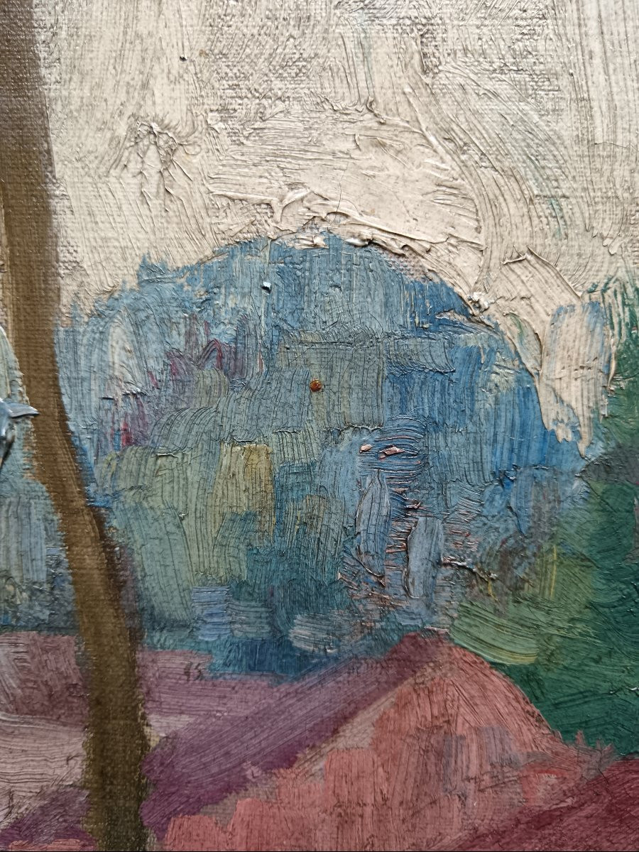 Ecole néo impressionniste. Edward. S. Lowe "le hameau au bord du canal"-photo-6