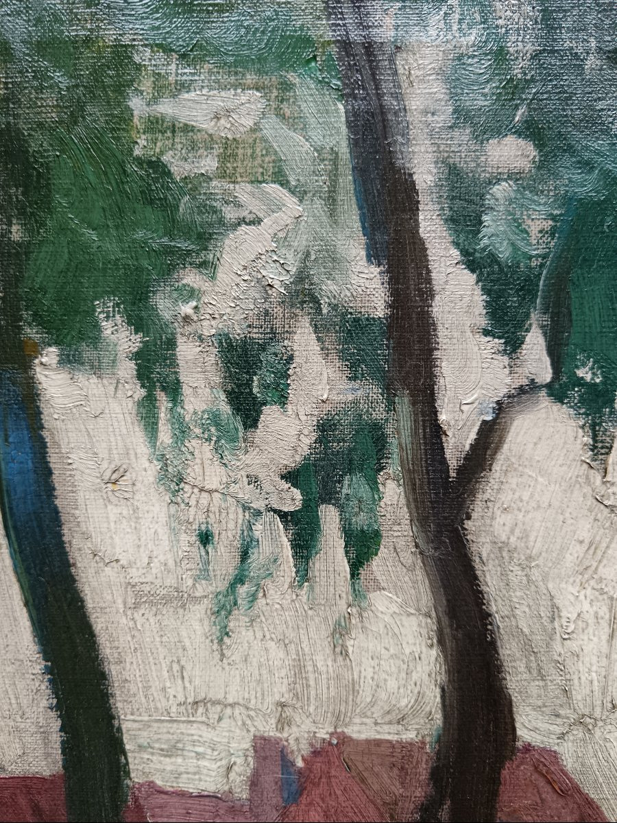 Ecole néo impressionniste. Edward. S. Lowe "le hameau au bord du canal"-photo-7