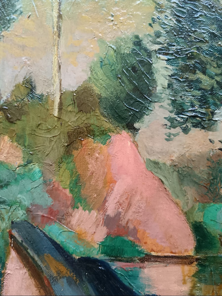 Neo-impressionist School. Ludovic Alleaume "the River In The Forest"-photo-2