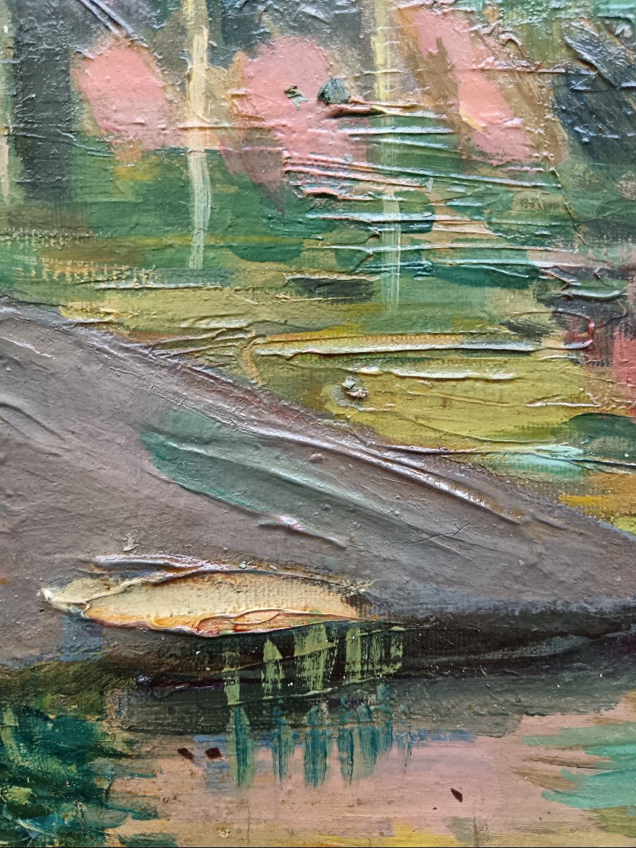 Neo-impressionist School. Ludovic Alleaume "the River In The Forest"-photo-3