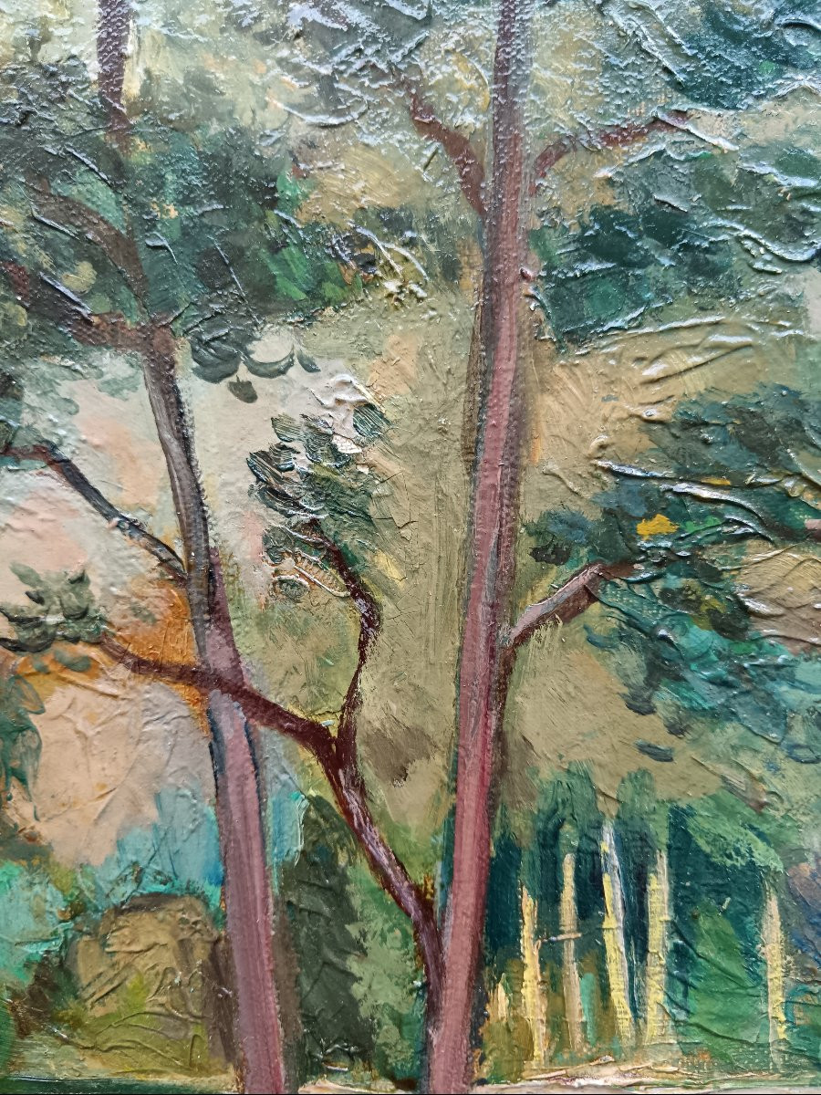 Neo-impressionist School. Ludovic Alleaume "the River In The Forest"-photo-3