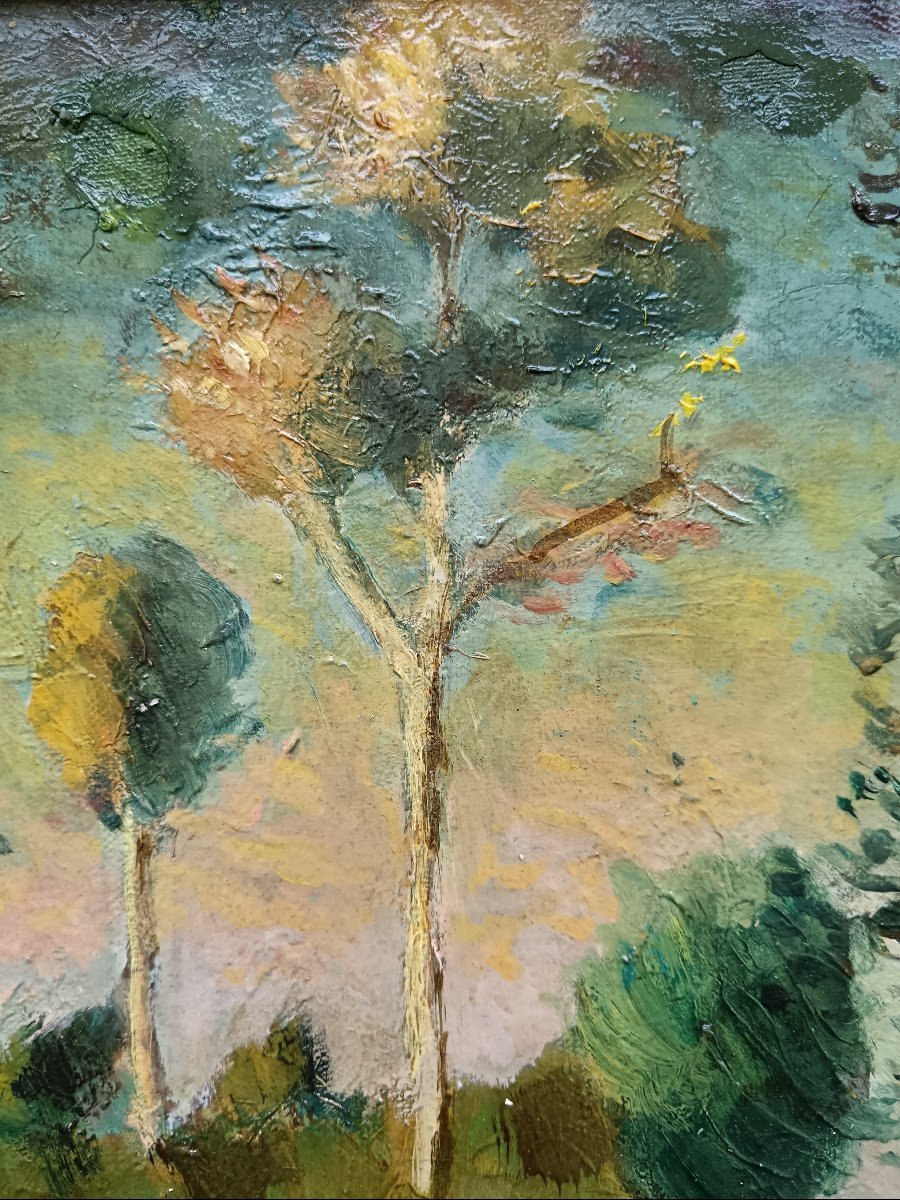 Neo-impressionist School. Ludovic Alleaume "the River In The Forest"-photo-5