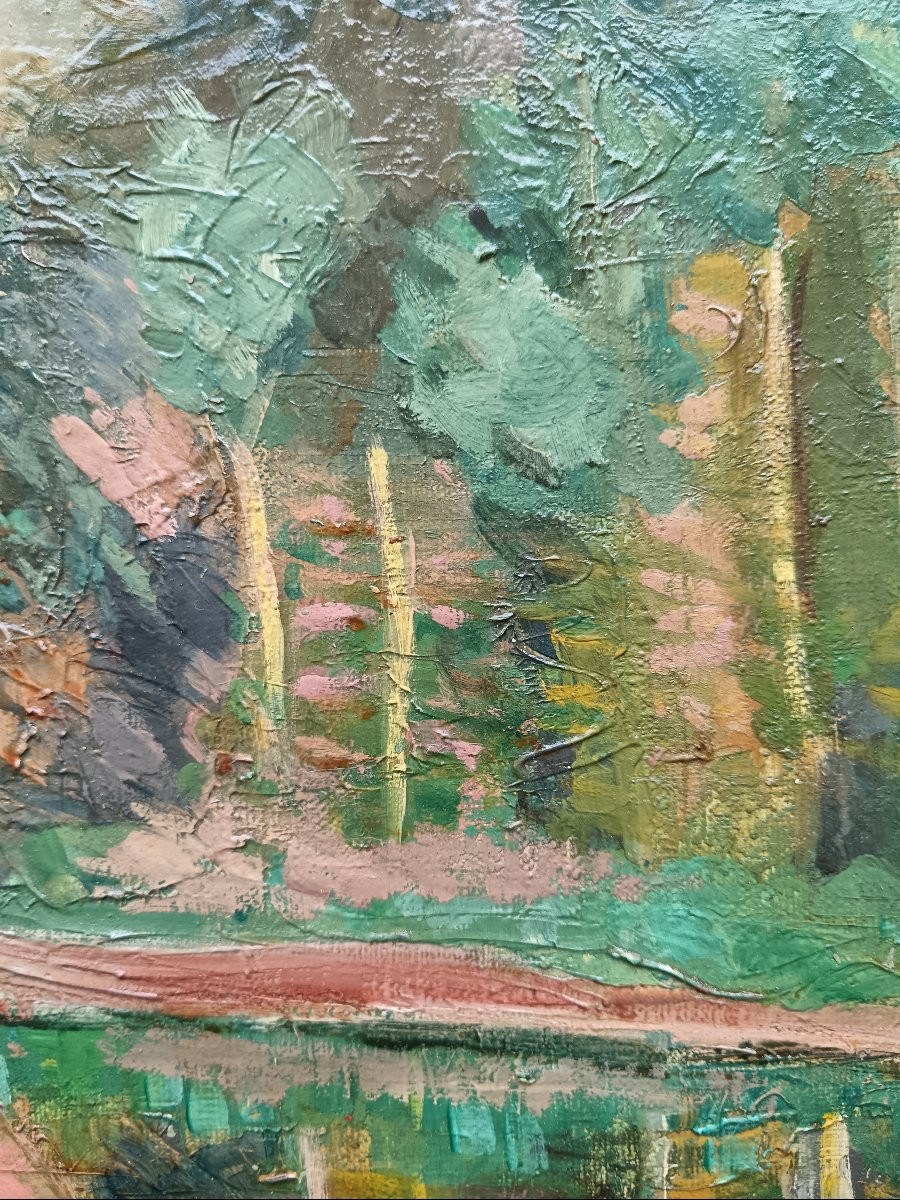 Neo-impressionist School. Ludovic Alleaume "the River In The Forest"-photo-6