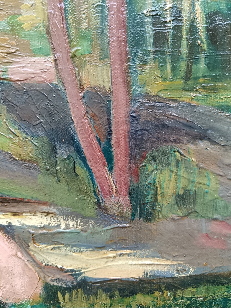 Neo-impressionist School. Ludovic Alleaume "the River In The Forest"-photo-7