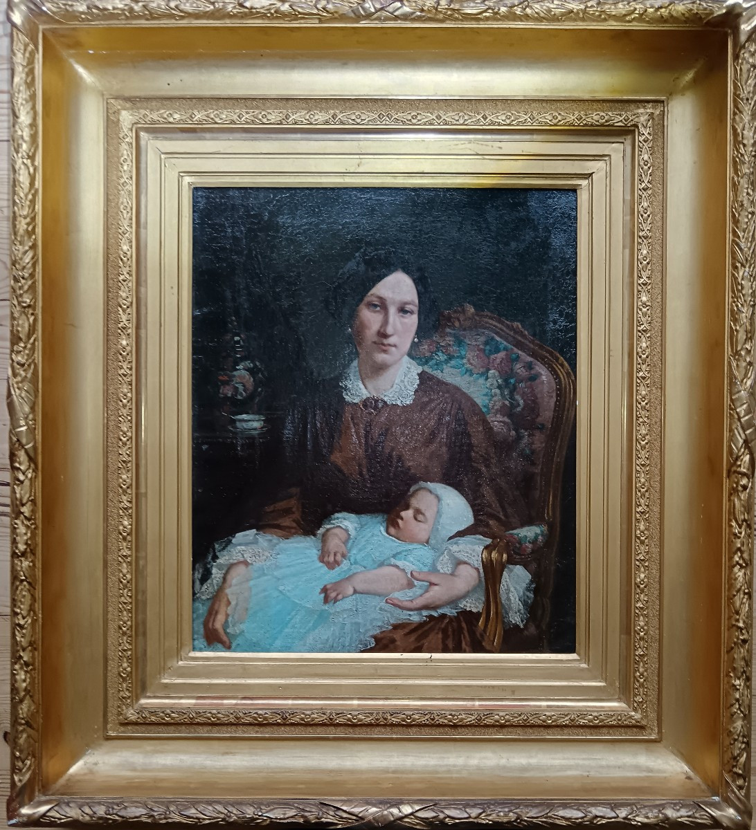 Portraitist Of The Belle Epoque: "young Mother And Her Baby In A Cozy Interior"