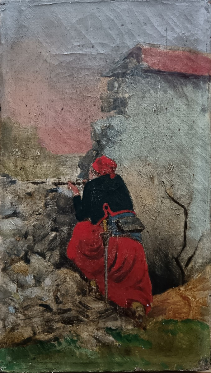 Ecole orientaliste "le zouave à l'affût"