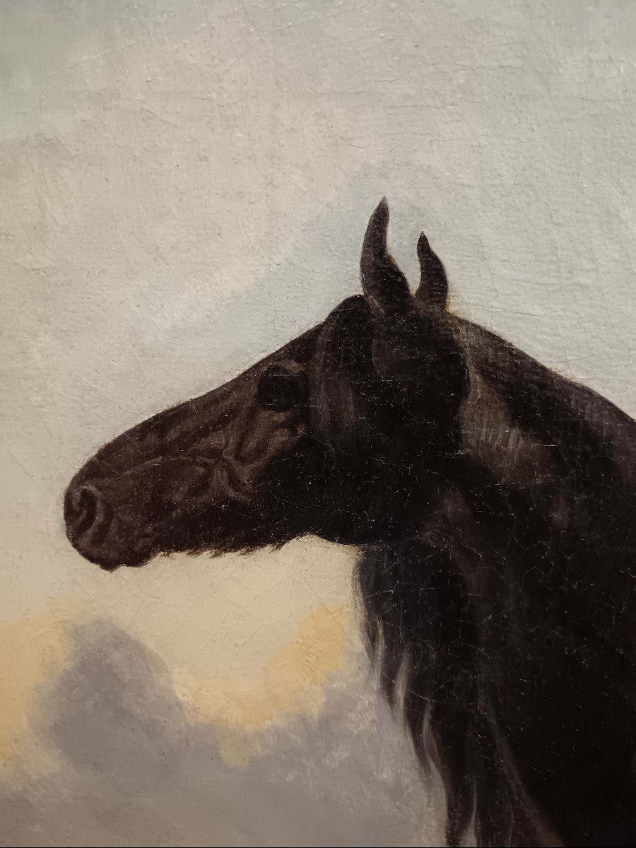 Alfred de Dreux attribué à "majestueux chevaux s'ébrouant au pré"-photo-4