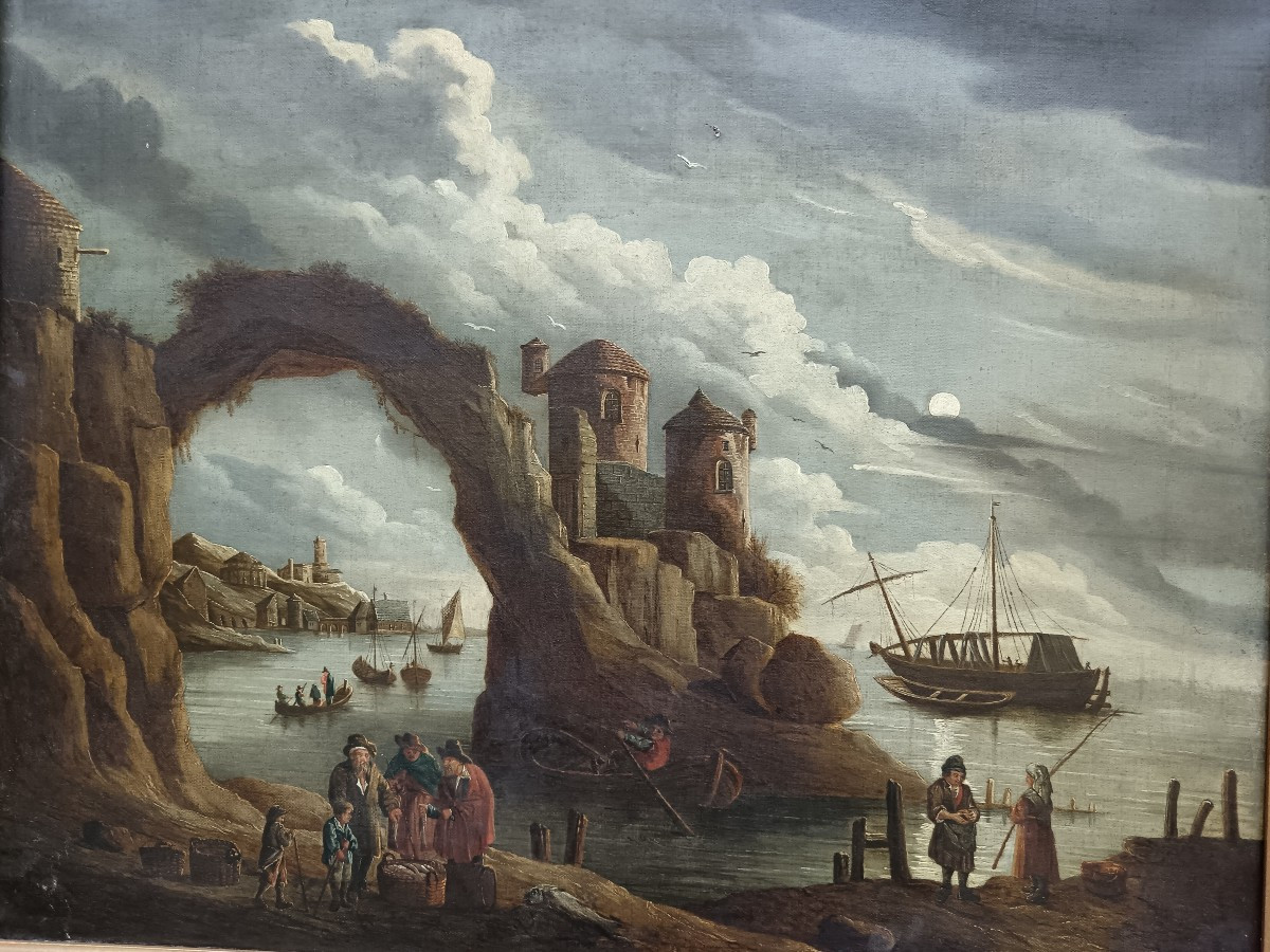 Suiveur d'Orazio Grevenbroeck "le partage de la pêche au clair de lune"