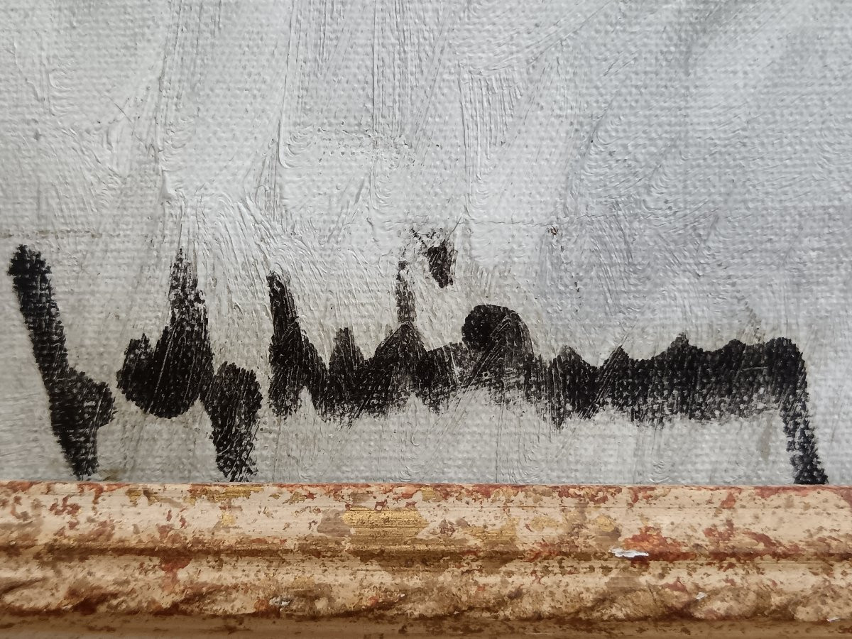 Ecole fauve. Jef De Pauw "bouquet de fleurs surplombant un paysage fauve"-photo-2