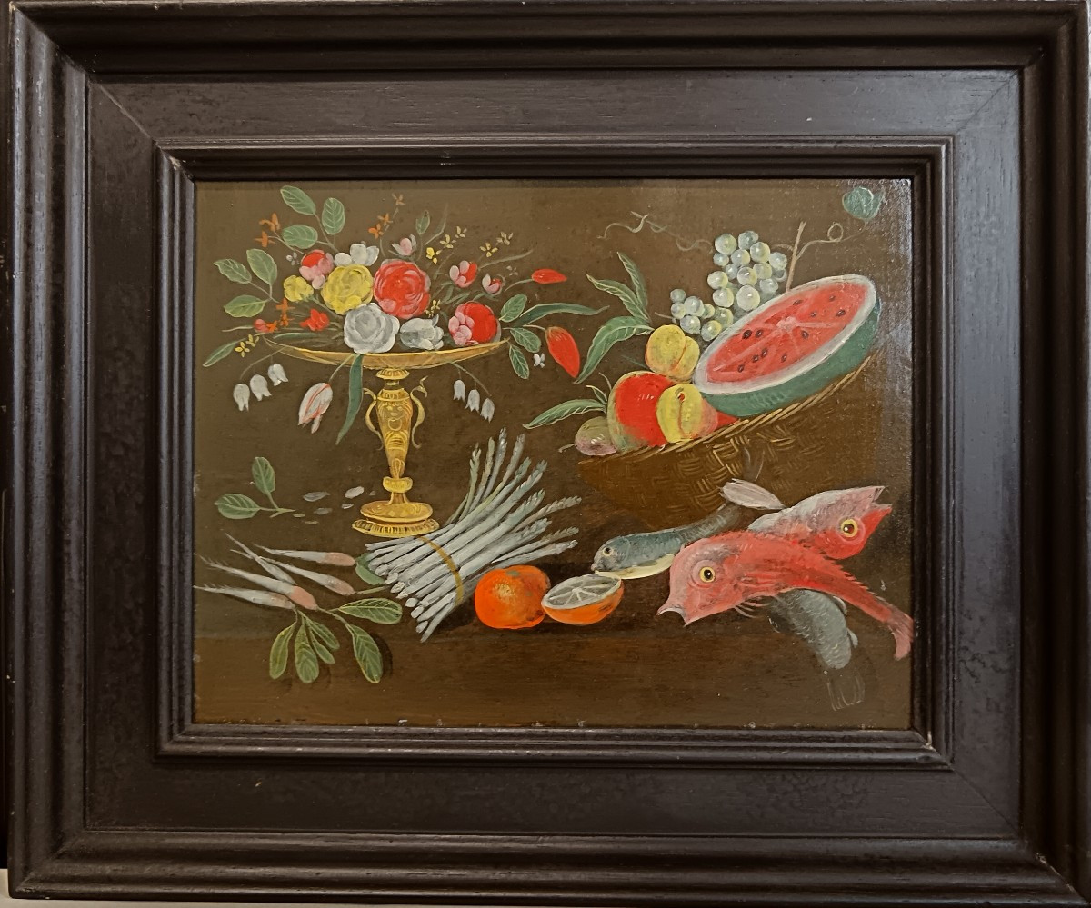 Pseudo-van Kessel "still Life With Fish And A Bunch Of Asparagus"
