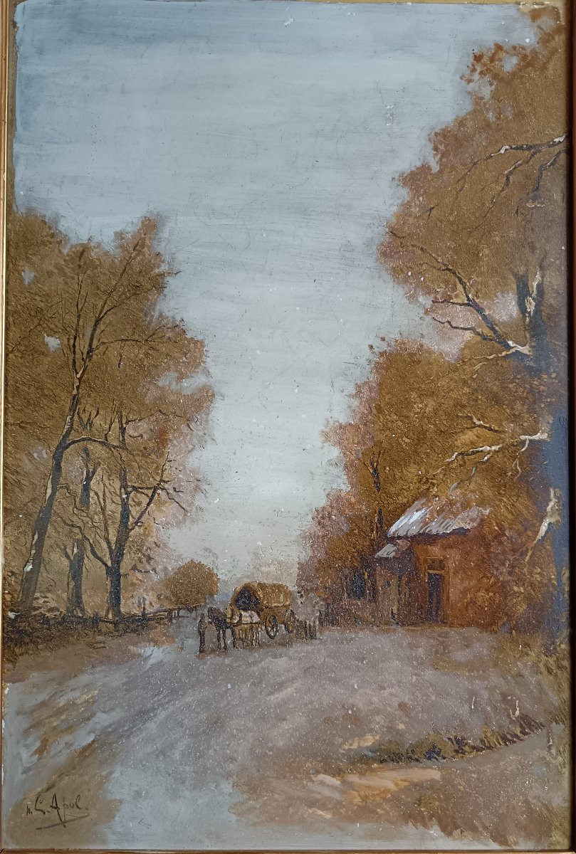 Naar Apol Porcelain Plaque "the Cart In The Forest Path"-photo-4