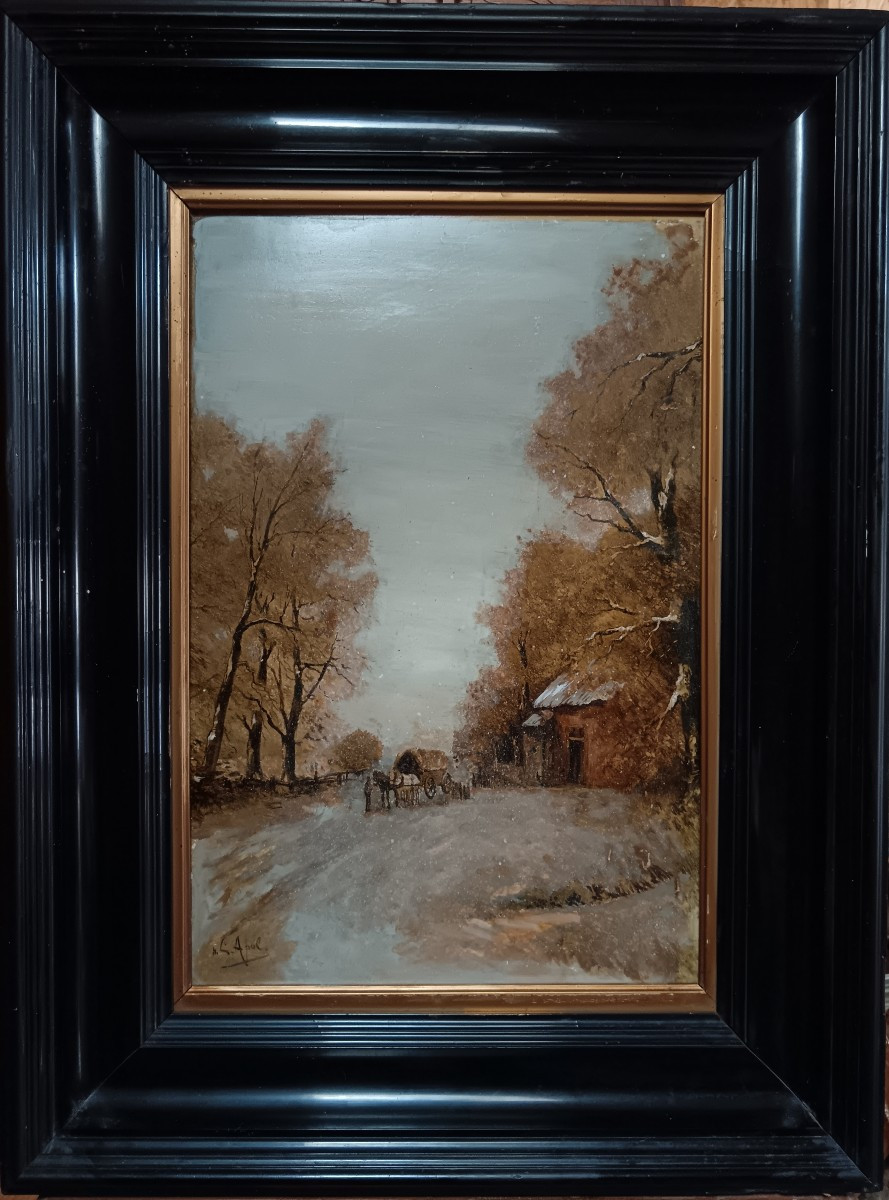 Naar Apol Porcelain Plaque "the Cart In The Forest Path"