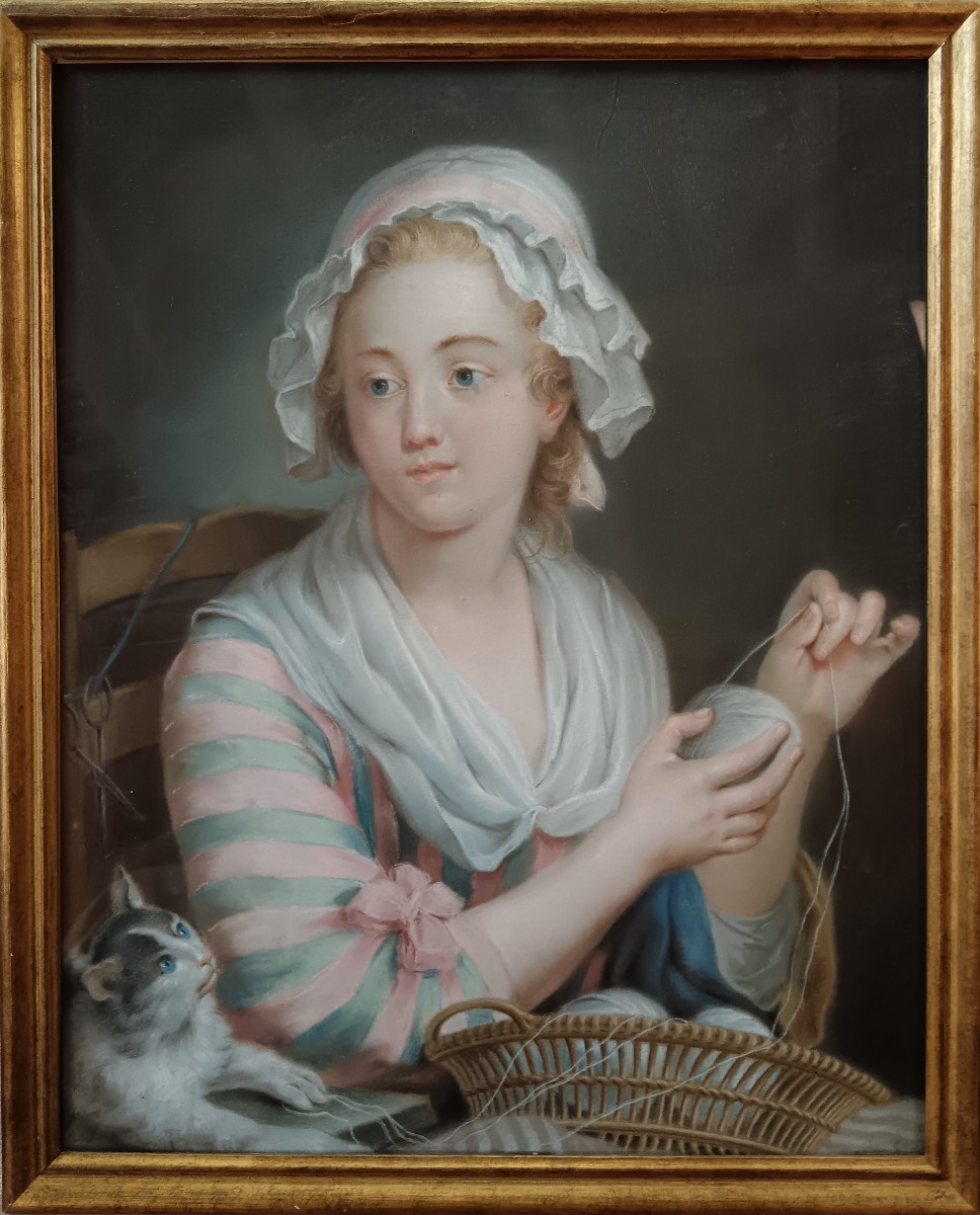 Jean-baptiste Greuze, Entourage Of "belle, The Cat And The Balls Of Wool"