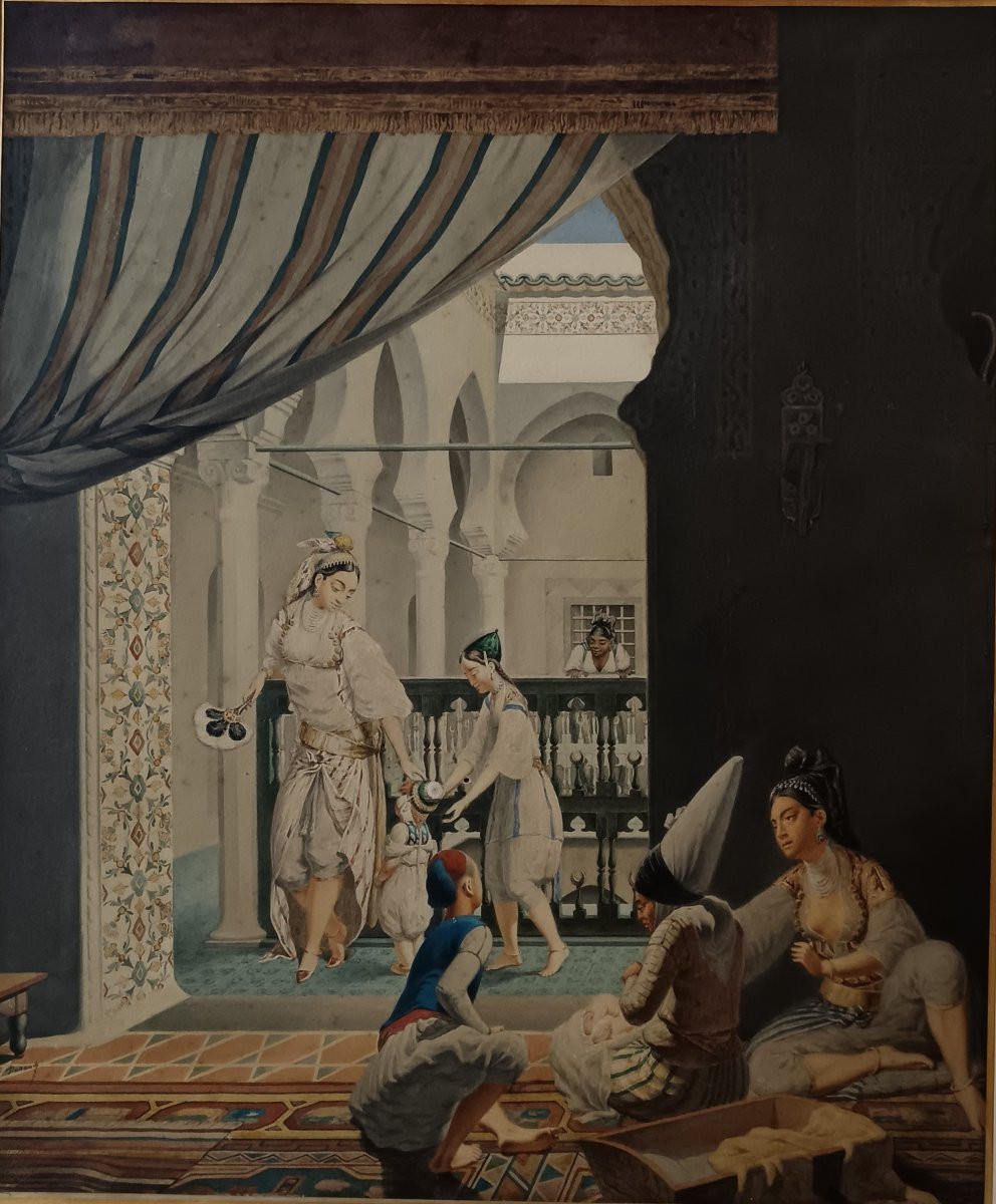Orientalist School. Durand-brager "harem Scene In Algiers"-photo-4