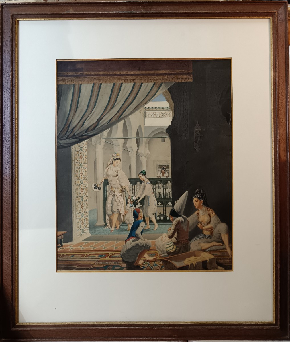 Orientalist School. Durand-brager "harem Scene In Algiers"