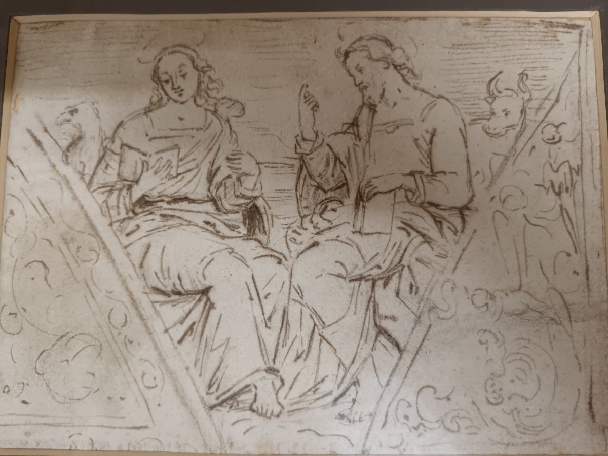 Projet de décoration d'une coupole "Etude pour deux évangélistes : Saint Jean et Saint Luc"-photo-1