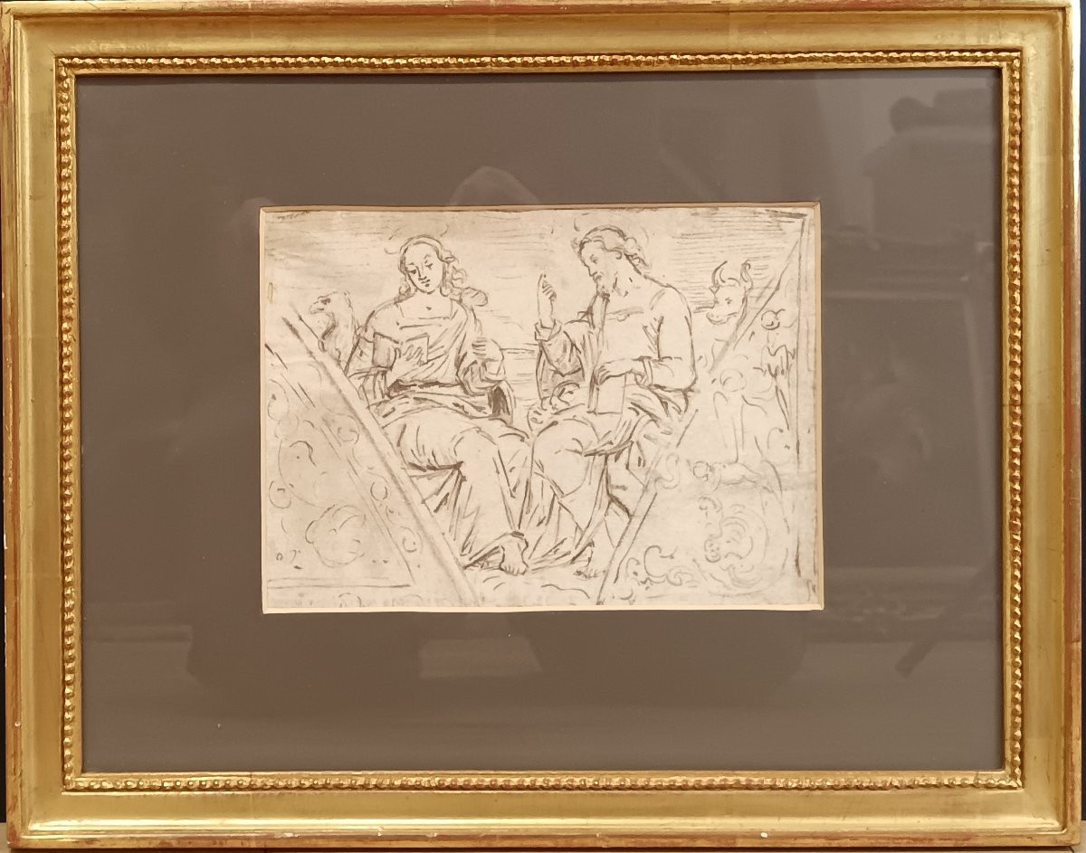 Projet de décoration d'une coupole "Etude pour deux évangélistes : Saint Jean et Saint Luc"-photo-2