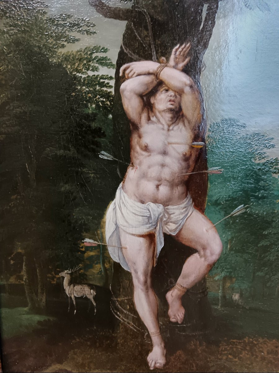 Ecole hollandaise vers 1600 "le martyre de Saint Sébastien"-photo-4