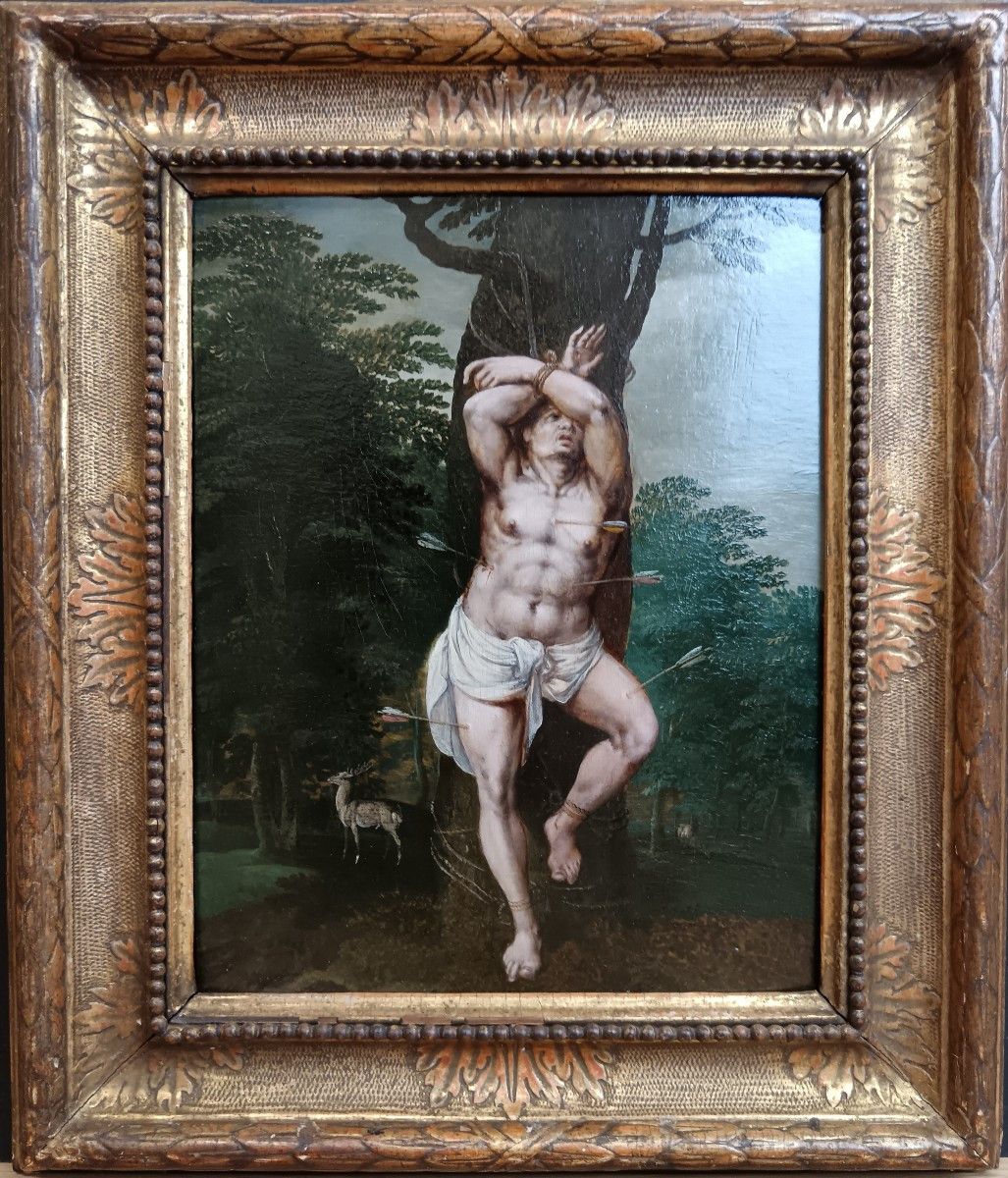 Ecole hollandaise vers 1600 "le martyre de Saint Sébastien"