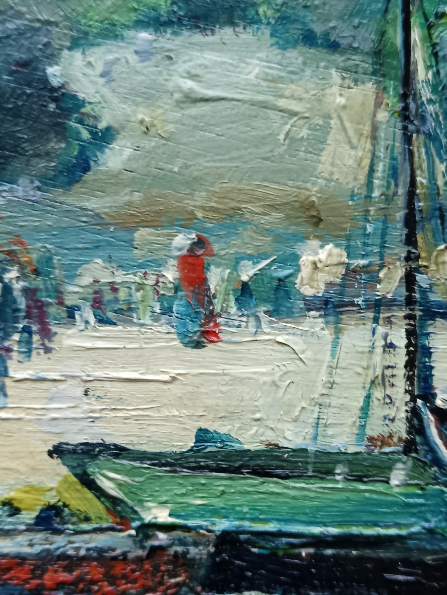 Marinist Painter Of Brittany "doëlan, Le Petit Port De Pêche Animé"-photo-3