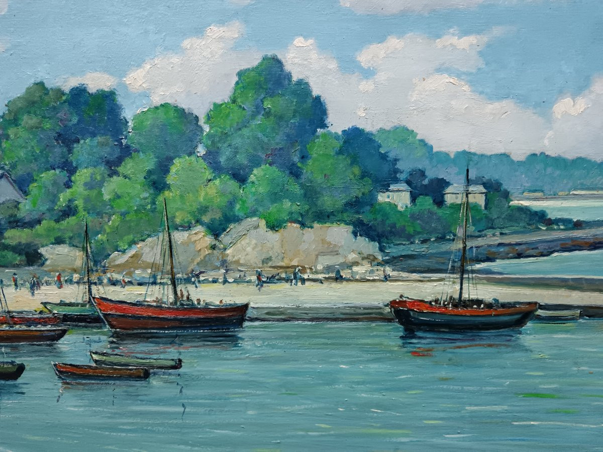 Marinist Painter Of Brittany "doëlan, Le Petit Port De Pêche Animé"-photo-7