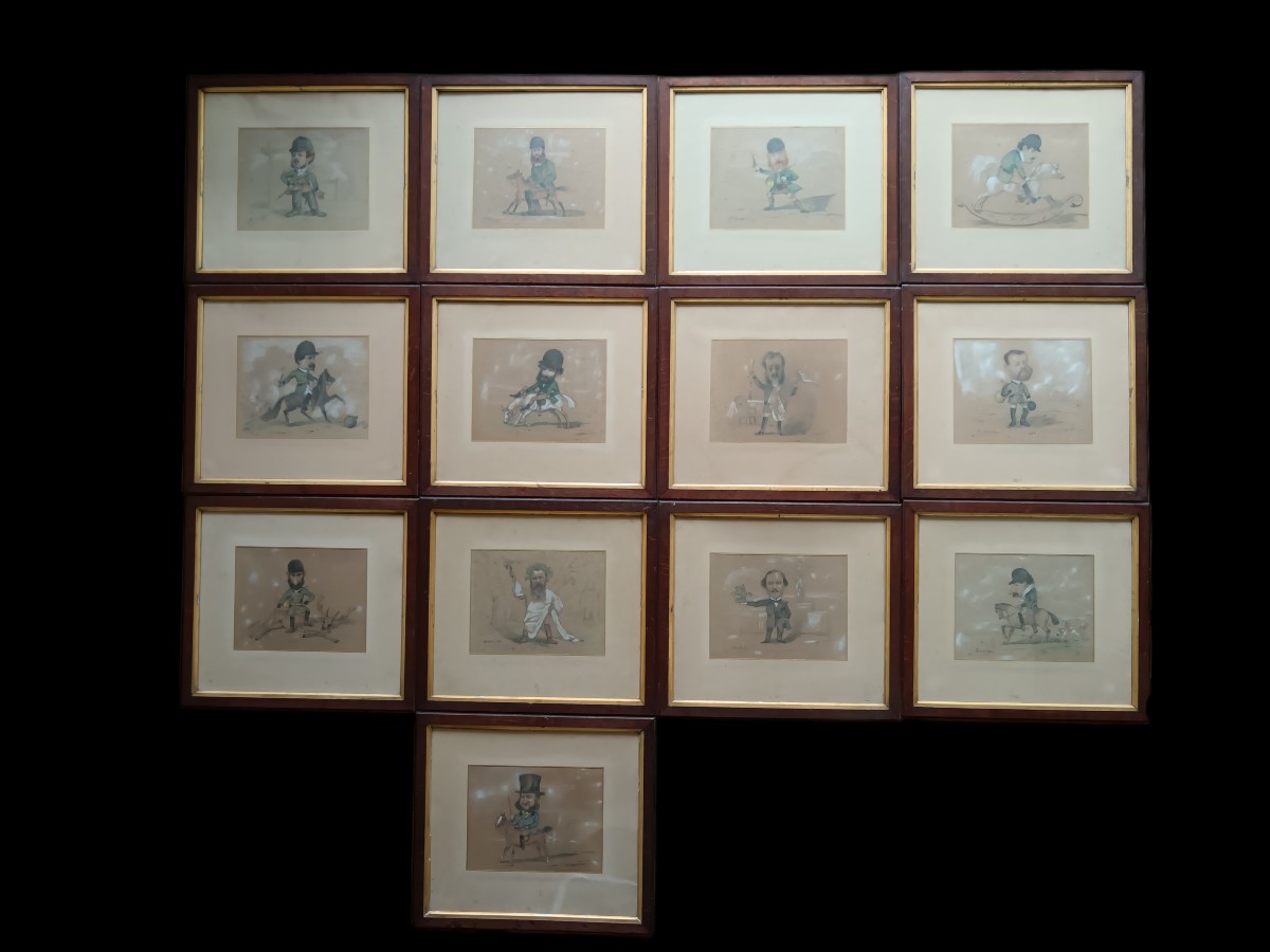 Caricatures de notables sous le Second Empire. Ensemble de 13 dessins.