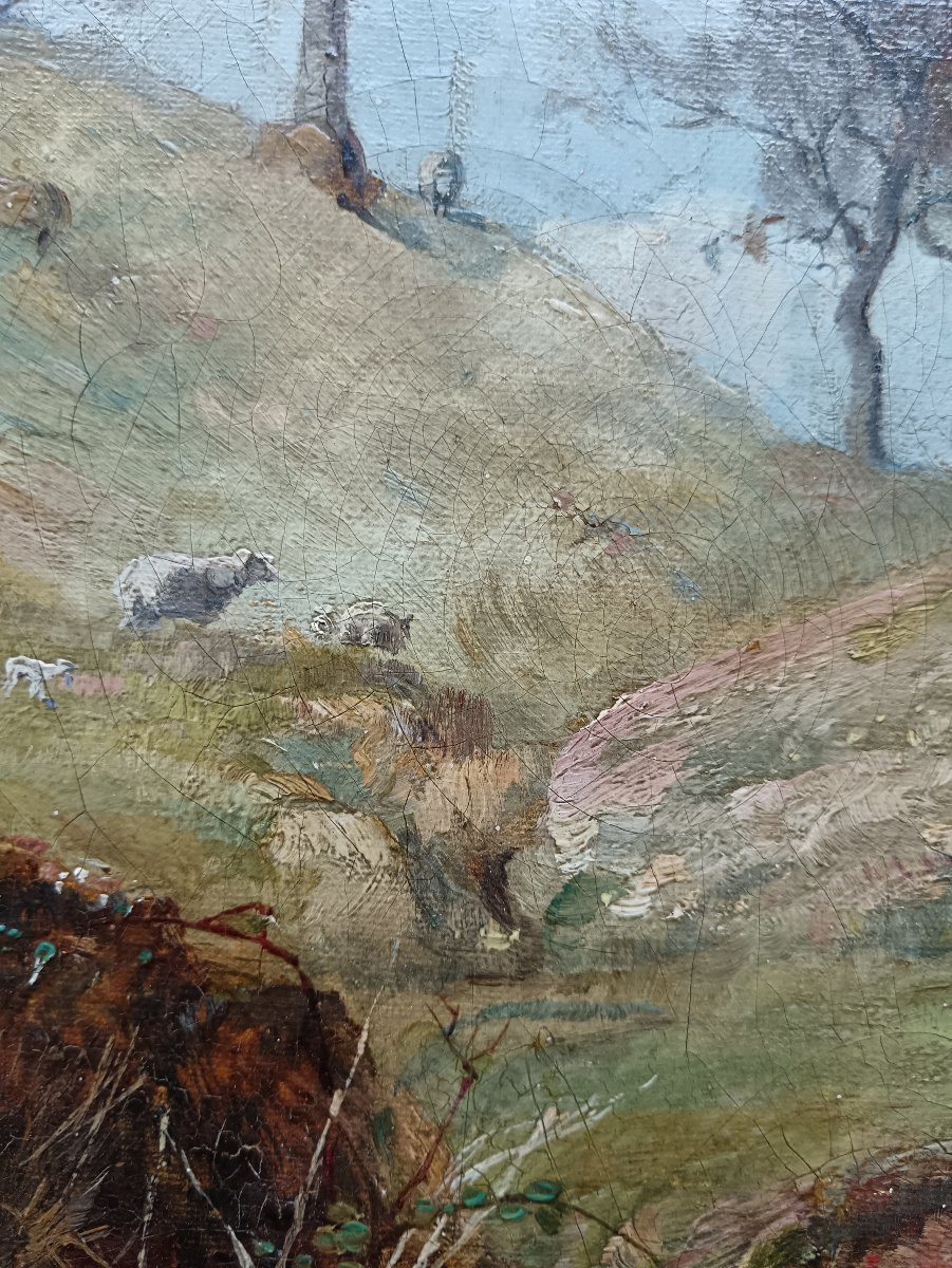 Scottish School  "a Little Moment Of Spring In Scotland"-photo-2