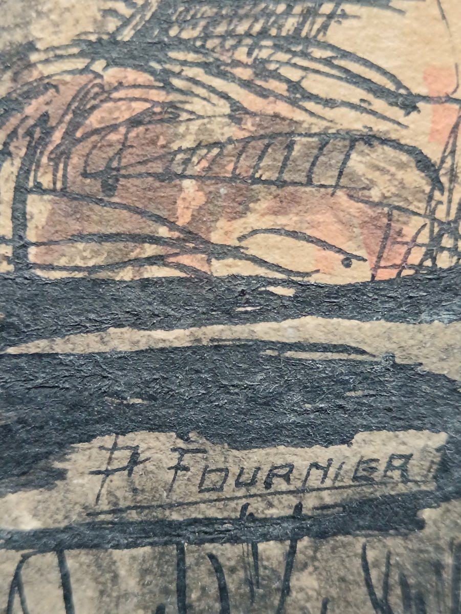 Peintre animalier P.Fournier "le tigre à l'affût dans la jungle"-photo-5