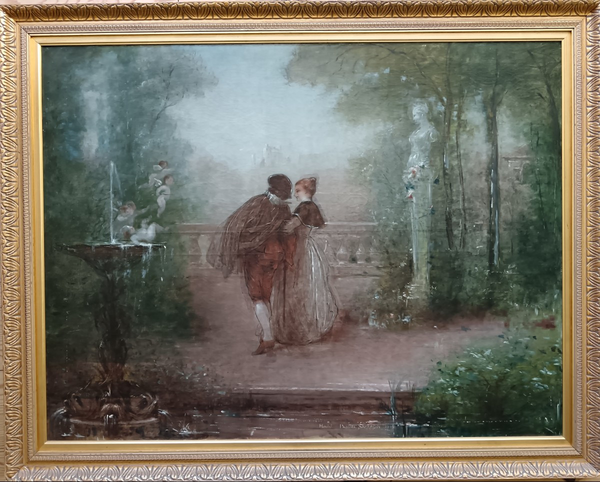 Ecole lyonnaise. Hippolyte Paquier-Sarrasin "Quand l'Amour déborde de la fontaine"
