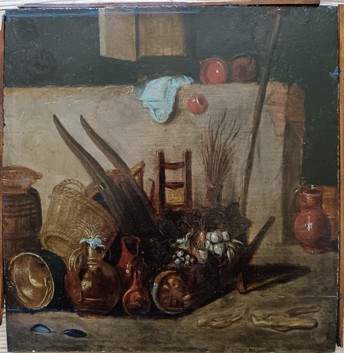 Willem Kalf entourage de. "L'intérieur de la grange: légumes et ustensiles".-photo-3