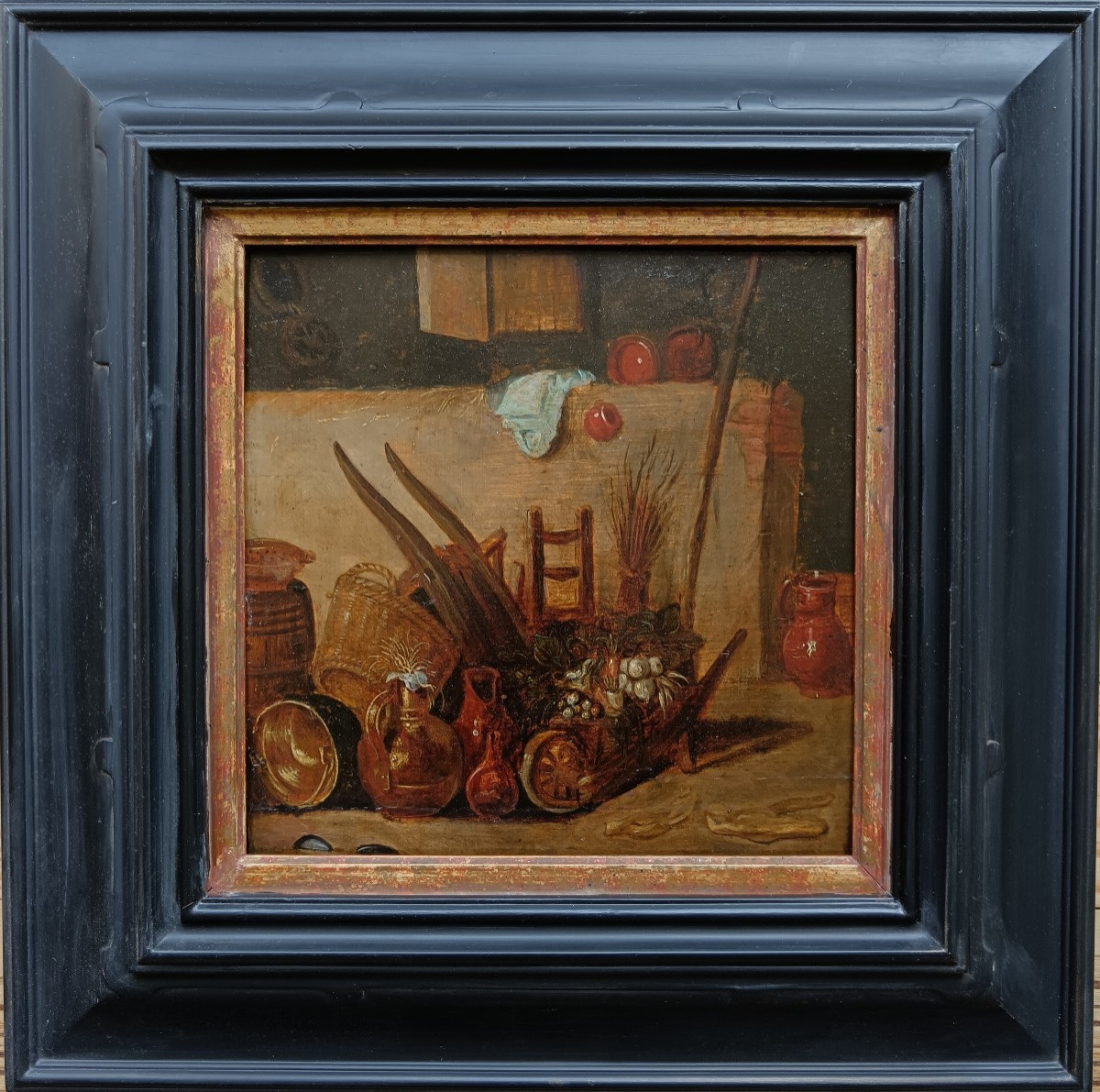 Willem Kalf entourage de. "L'intérieur de la grange: légumes et ustensiles".