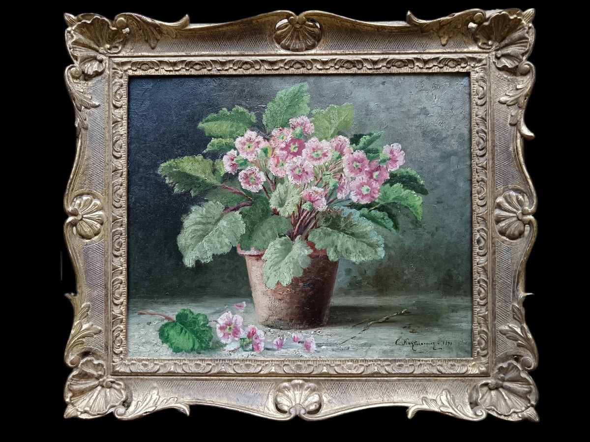 Ecole polonaise "Pot de primevères ou l'espoir du printemps"