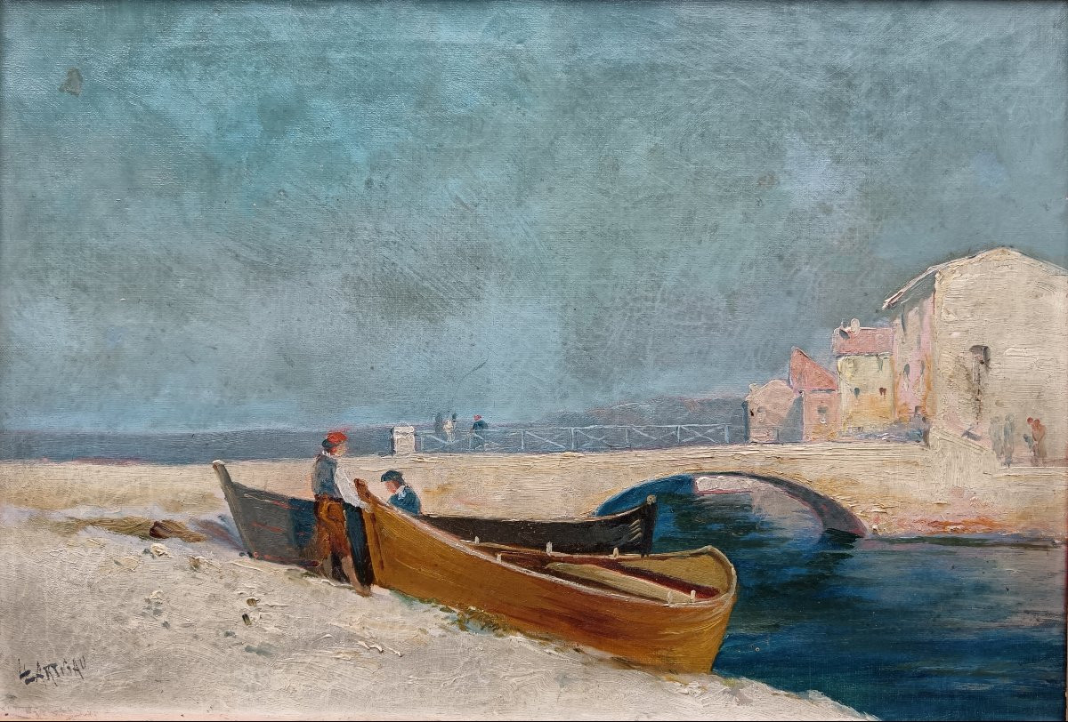Ecole provençale "Bettes et Hommes au bord du Miroir aux oiseaux, Martigues"-photo-8