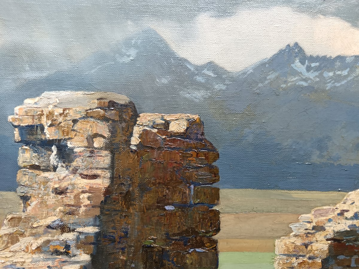 Ecole hongroise.  Elemer Koszeghy "Varrom, les ruines du château"-photo-7
