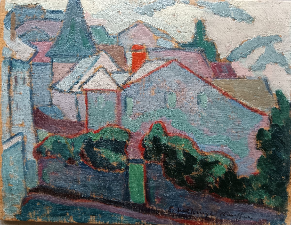 American School. Edward Mcknight Kauffer, "village Blue"-photo-4