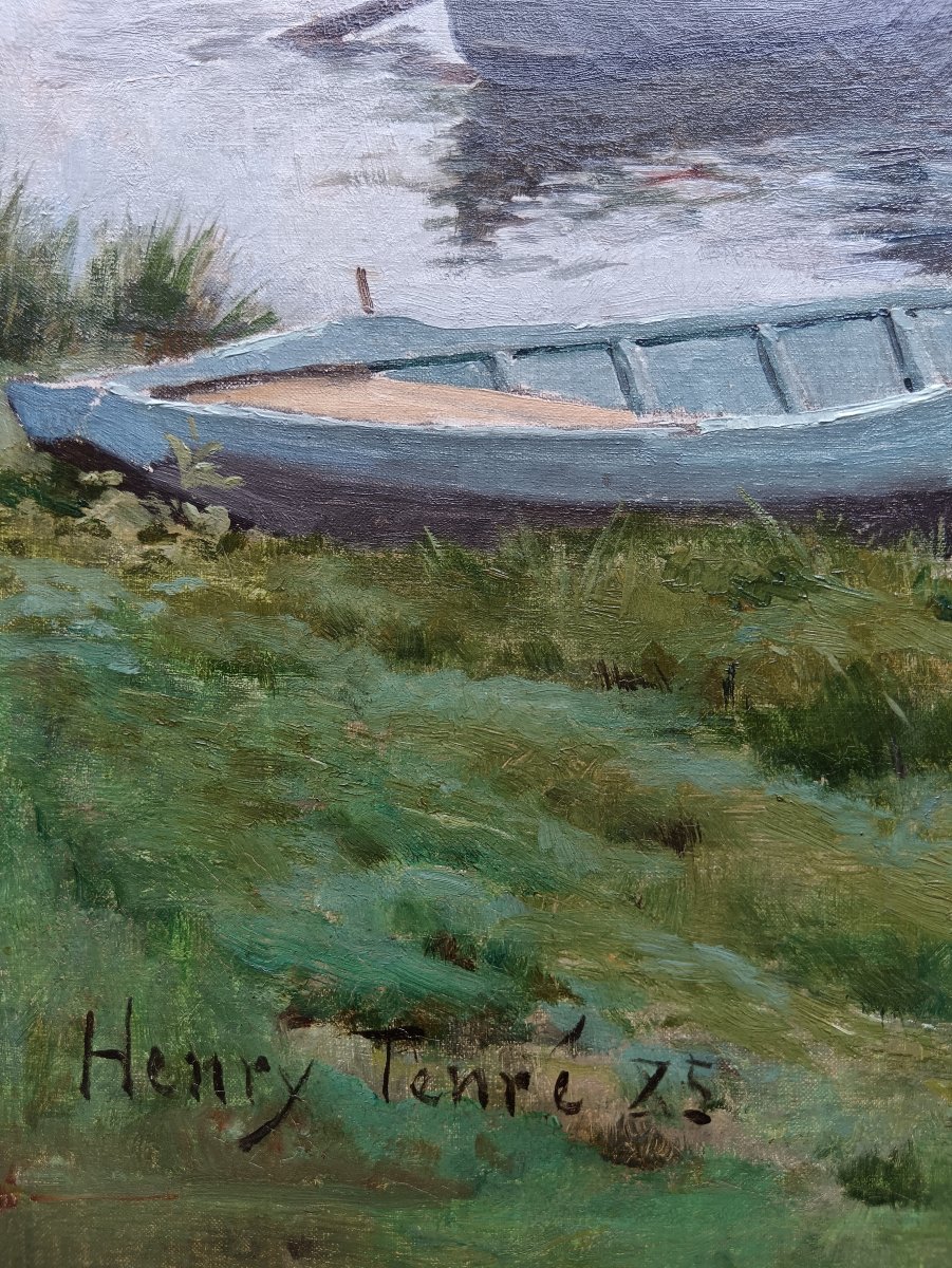 Neo-impressionist School. Henry Tenré, "the Boater And His Dog"-photo-3