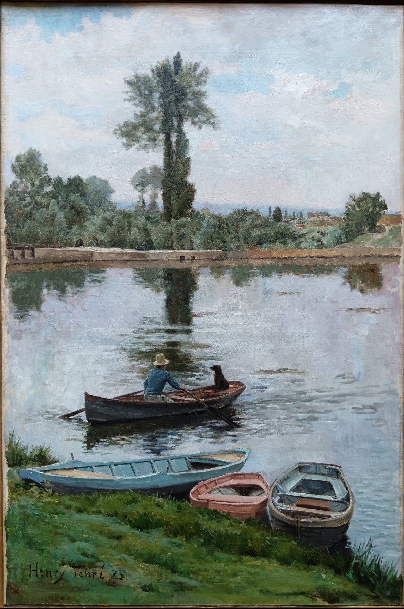 Neo-impressionist School. Henry Tenré, "the Boater And His Dog"-photo-4