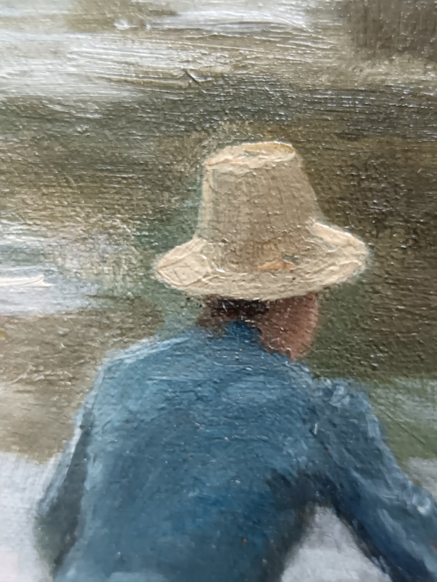Neo-impressionist School. Henry Tenré, "the Boater And His Dog"-photo-2