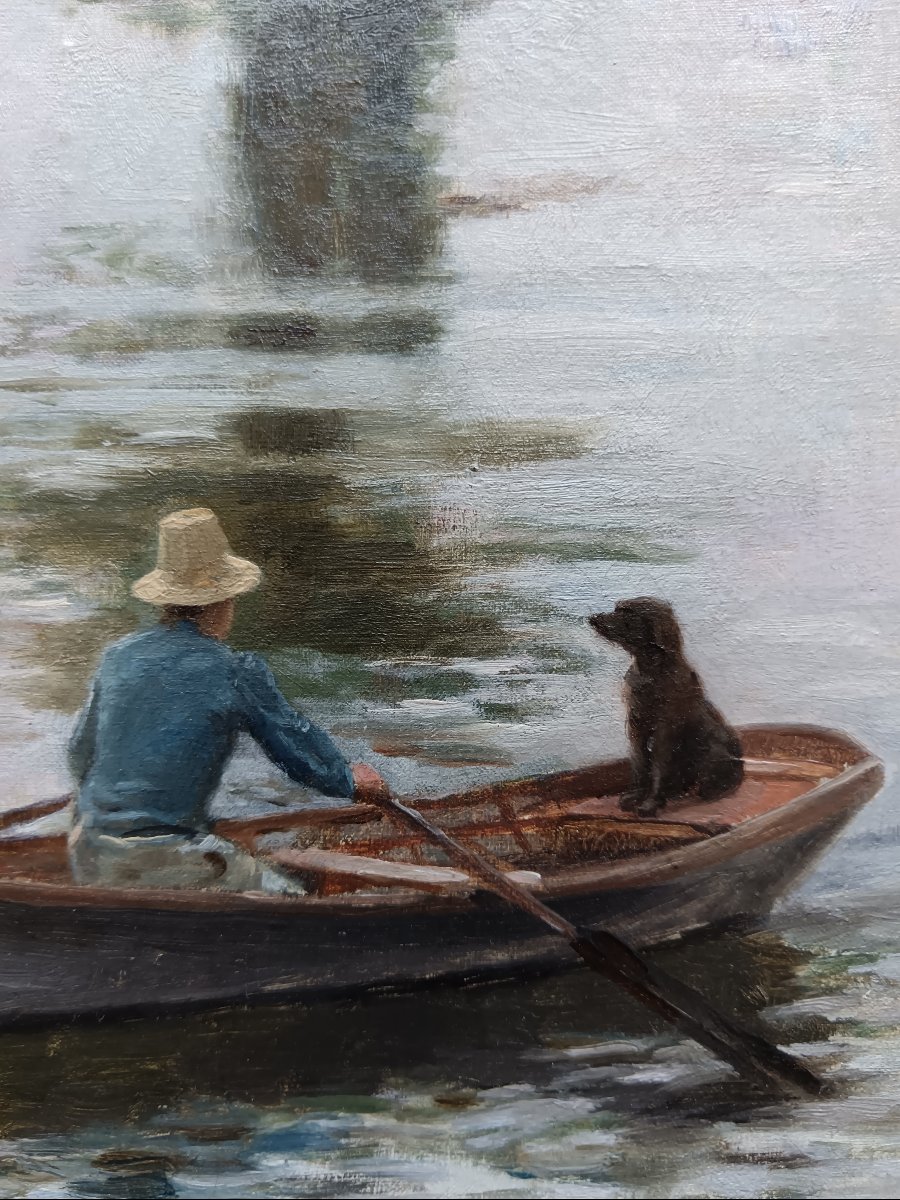 Neo-impressionist School. Henry Tenré, "the Boater And His Dog"-photo-8