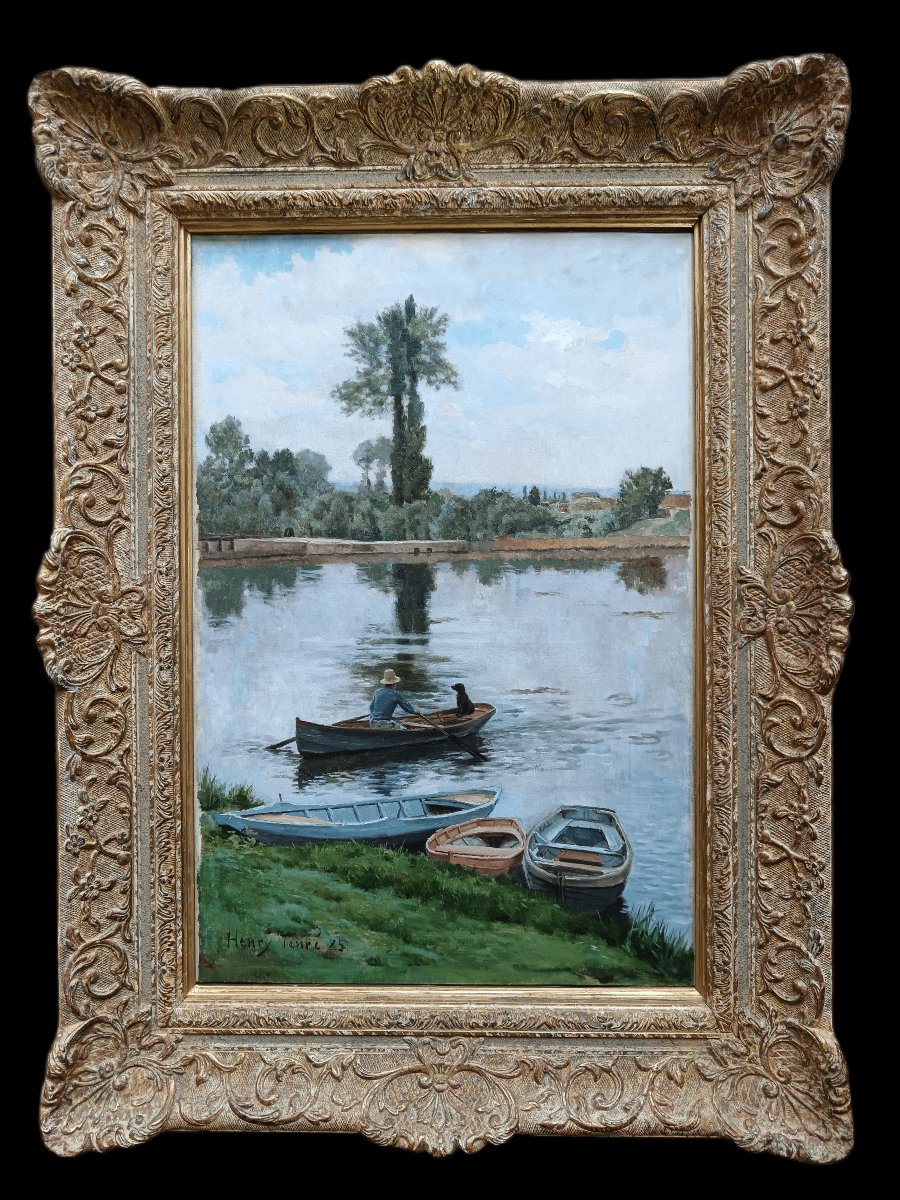 Neo-impressionist School. Henry Tenré, "the Boater And His Dog"