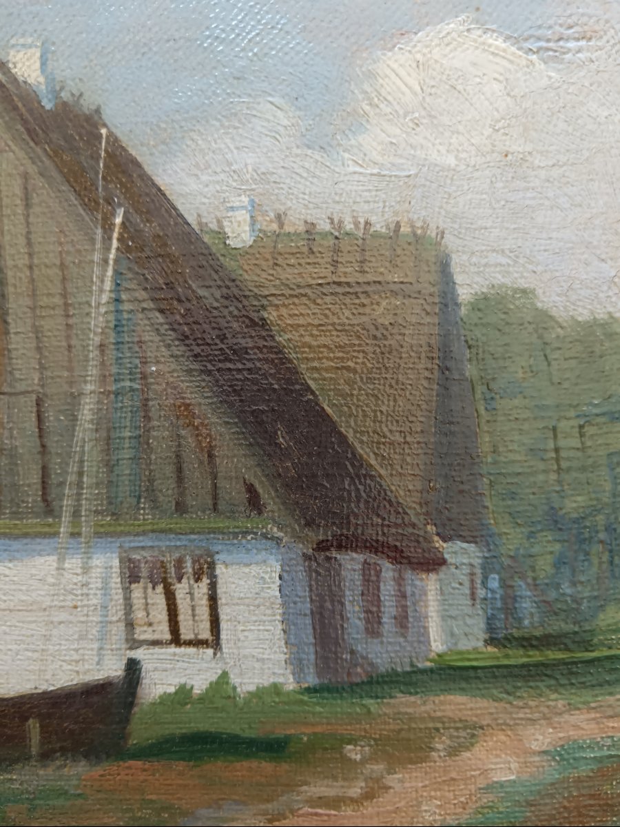 Ecole scandinave. Alfred Broge "la petite maison au bord du fjord"-photo-3
