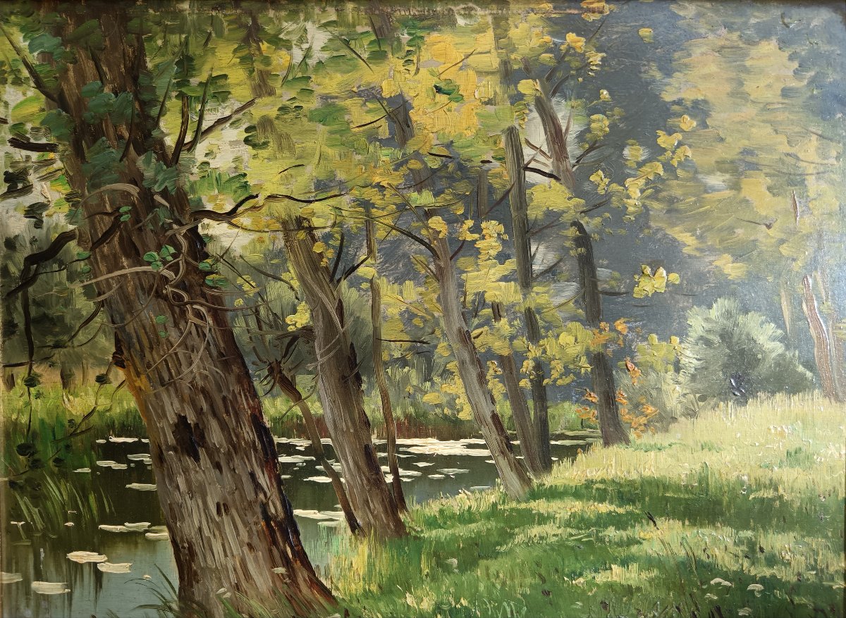 Peintre de la Champagne. Armand Guéry "les berges de la Suippe du côté de Pontgivart"-photo-2