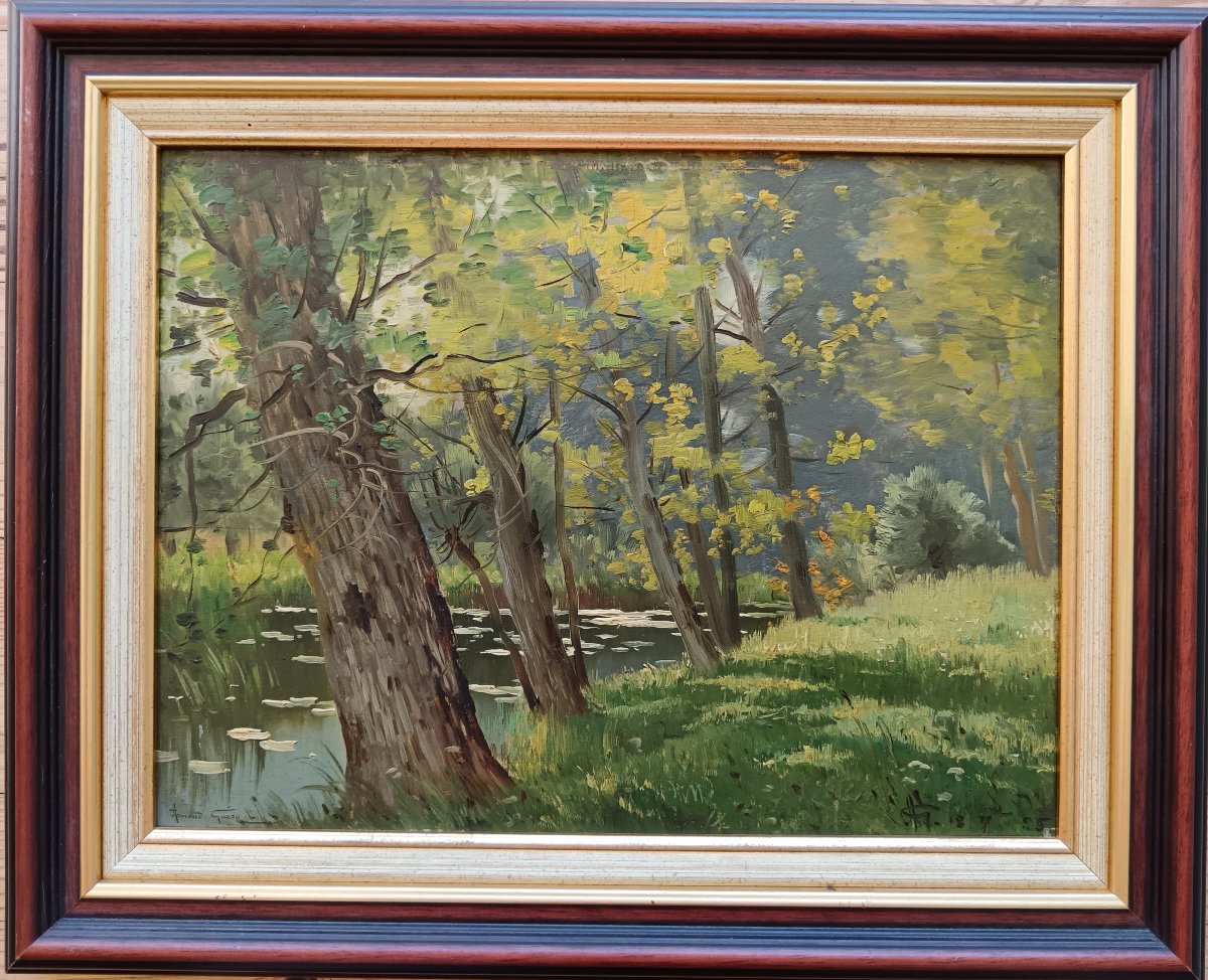 Peintre de la Champagne. Armand Guéry "les berges de la Suippe du côté de Pontgivart"